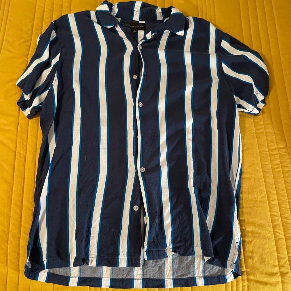Striped Navy Blue Button Down Shirt